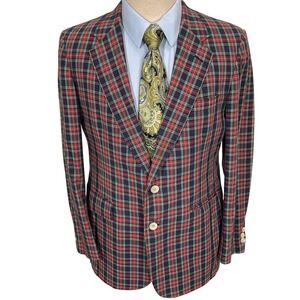 CRICKETEER Bespoke Blazer Mens 40R Blue Red Plaid Preppy Holiday VTG Jacket